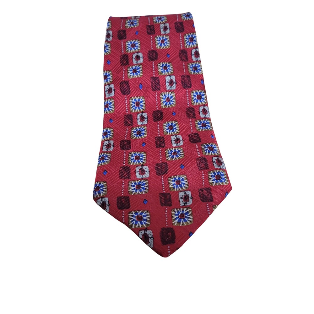 Robert Talbott Studio Mens Silk Necktie Red Geometric Medallion Mosaic Pattern